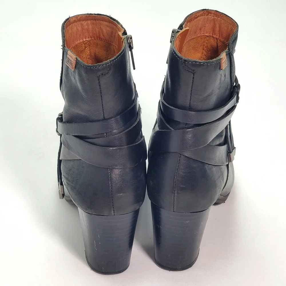 Pikolinos Womens Heeled Black Leather Western Slouch Zip Ankle Boots Sz US 8.5-9